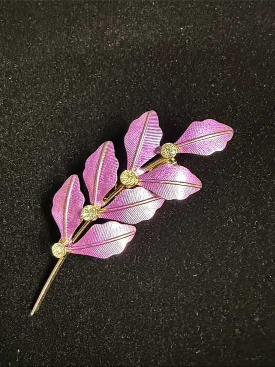 Source Unknown Jewelry - Pink Purple Leaf Brooch with Crystal Accents